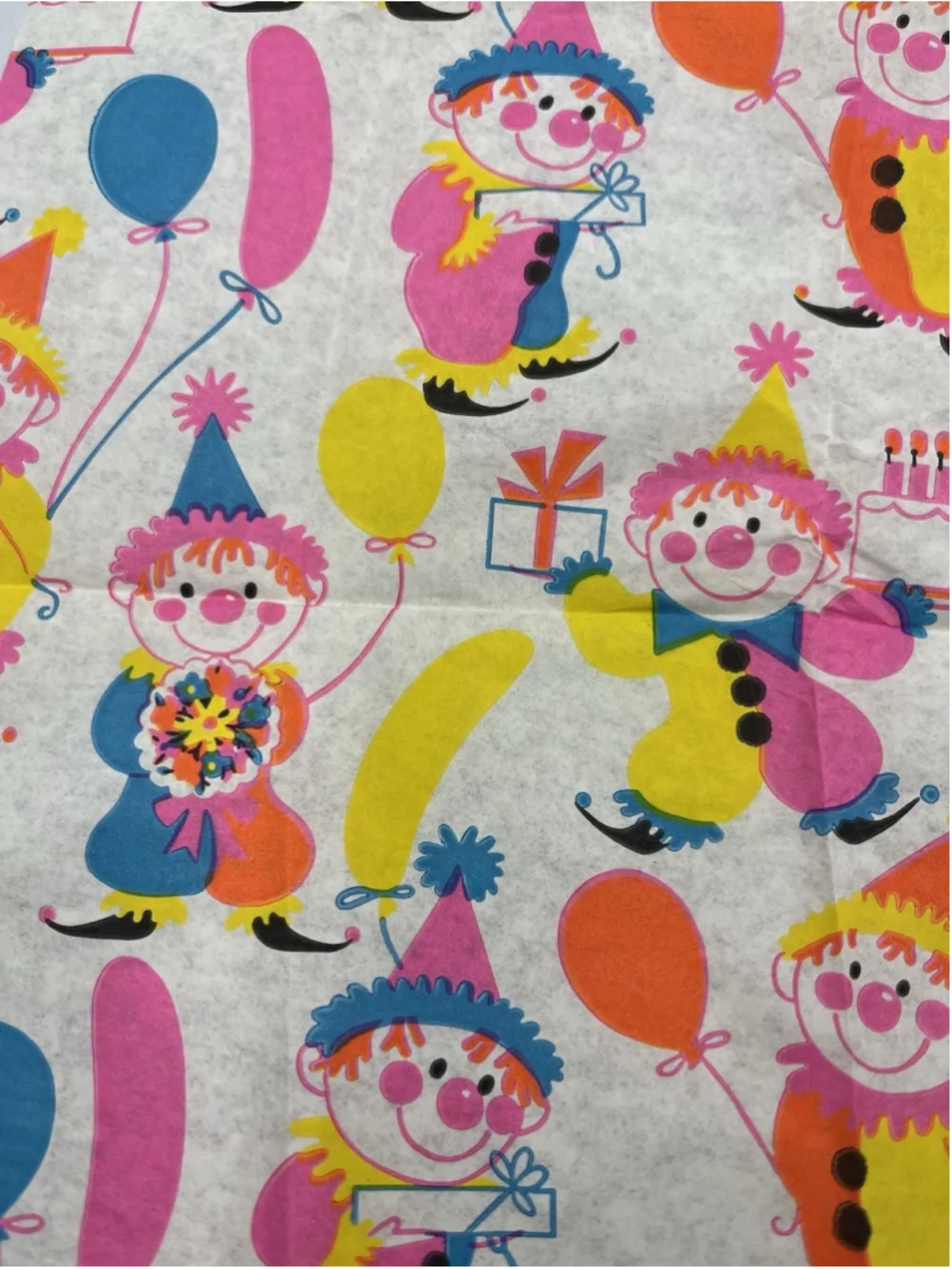 Vintage Tissue Paper 1960s Clowns Birthday 1 Sheet SEE ALL BRIGHT PRINT